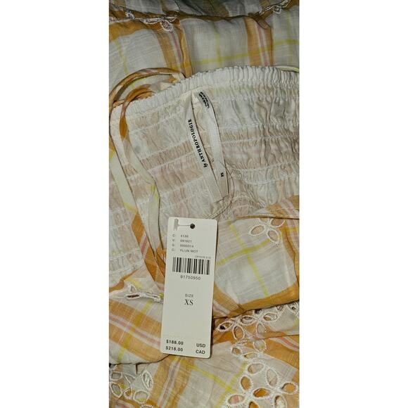 NWT By Anthropologie Puff-Sleeve Eyelet Midi Dress $188 X-SMALL Yellow - Picture 5 of 5